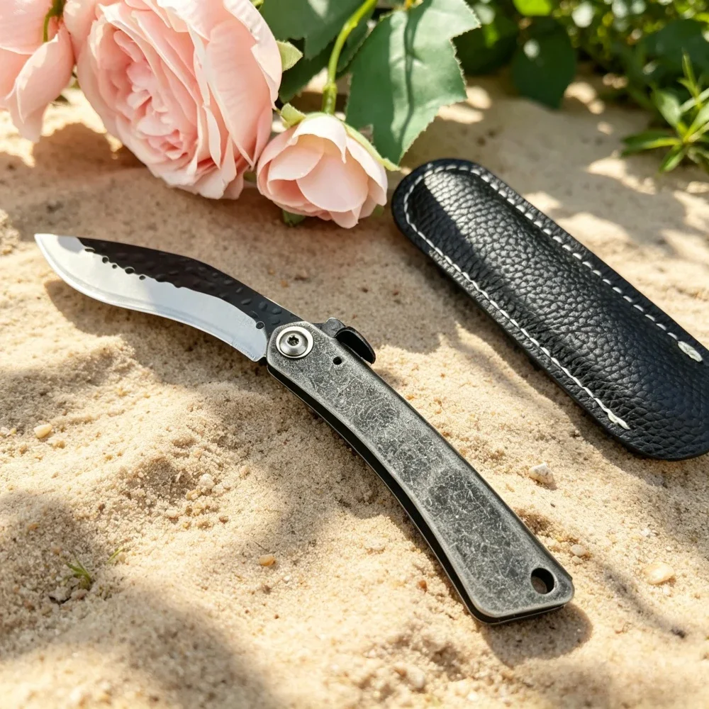 Higonokami Camping-Essentials: Faltbares Kochmesser, Küchen- und Obstmesser, Tragbares Angelmesser mit Lederetui, EDC-Werkzeug – Detail 2