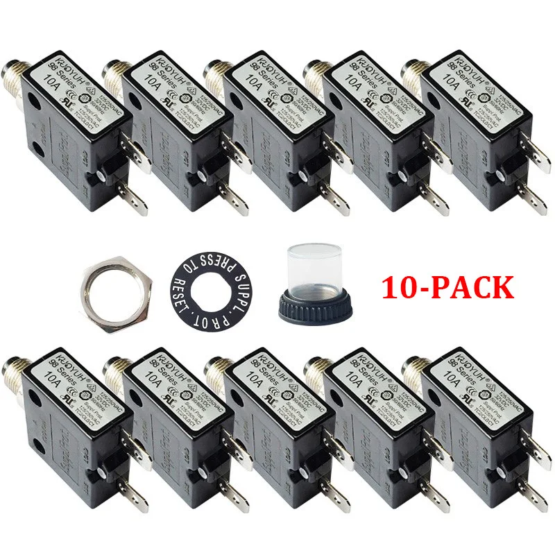 

10PCS KUOYUH 5A6A7A8A10A12A15A Automatic Miniature Circuit Breaker Push Button Reset 125/250VAC Overload Protector