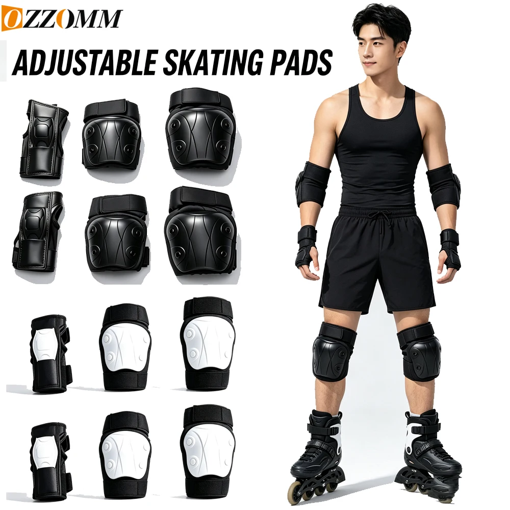 6-in-1 Knee Elbow Wrist Guards Set,for Skateboarding Scooter Roller Skating Hoverboard, Adjustable Sports Gear for Adult Youth