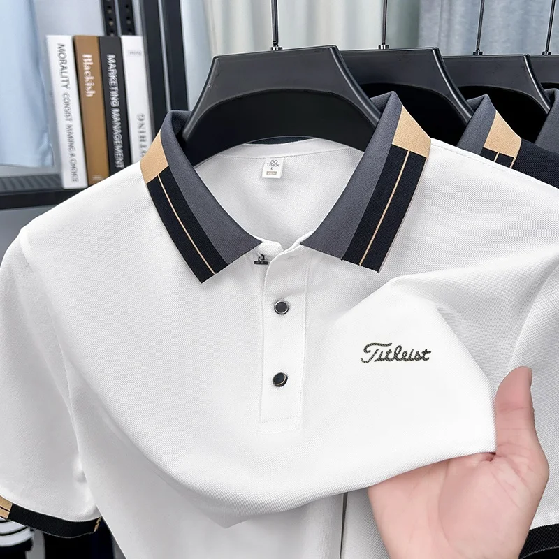 Exquisite High End Men's Print POLO Shirt Cool Summer New Solid Color Lapel Short Sleeve T-shirt Casual Versatile Men's Clothing