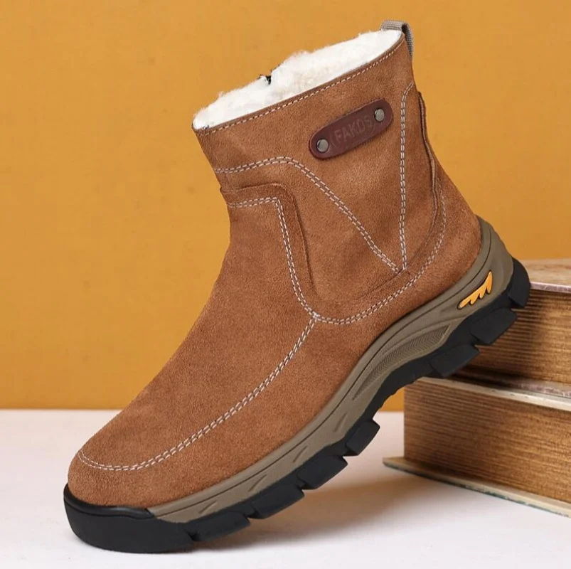 

Men's sheepskin and wool integrated snow boots, real leather and fur, winter thick and warm boots slip resistance Men's Shoes