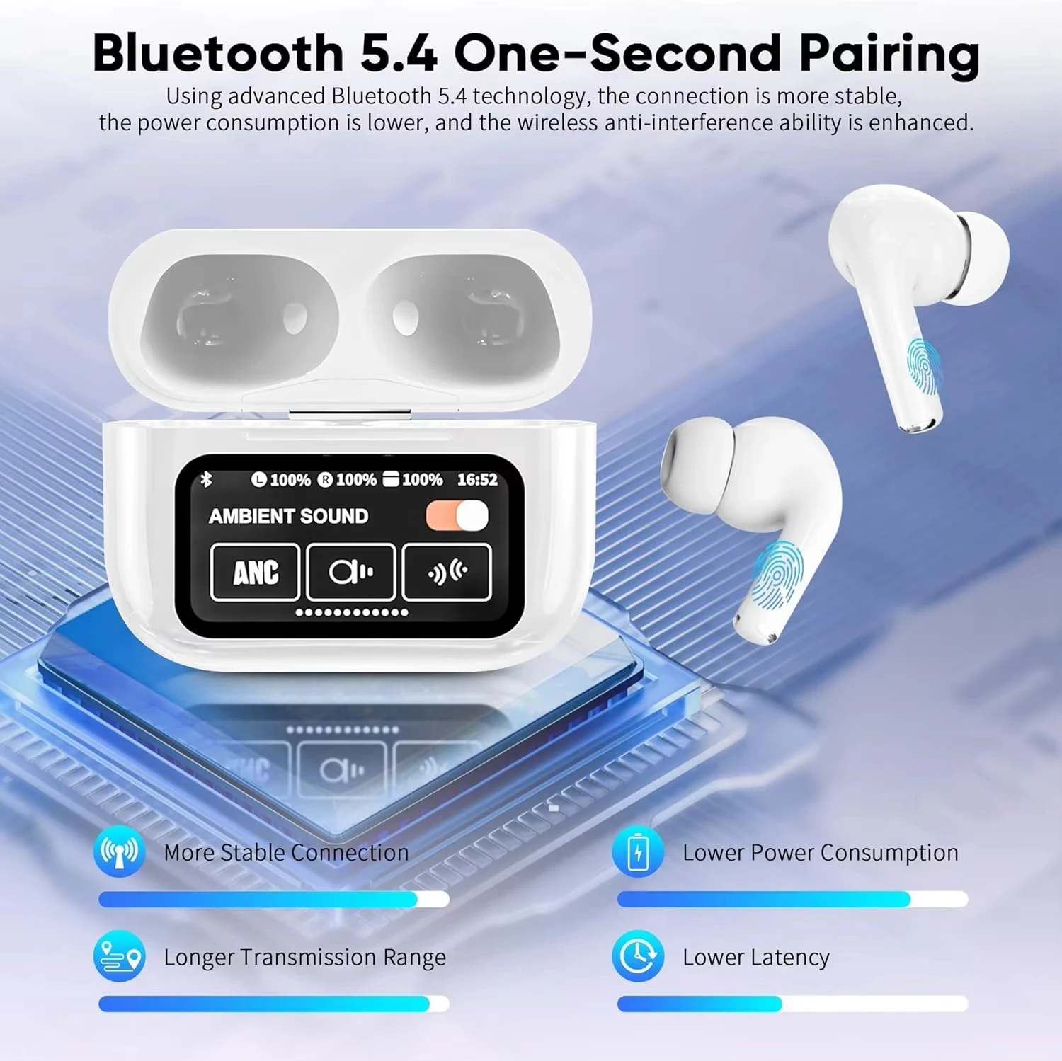 In Ear Earphones Wireless Earbuds Touch Control LCD Screen Earphone with ENC Noise Cancell Super Bass Premium Sound Long Battery image 6
