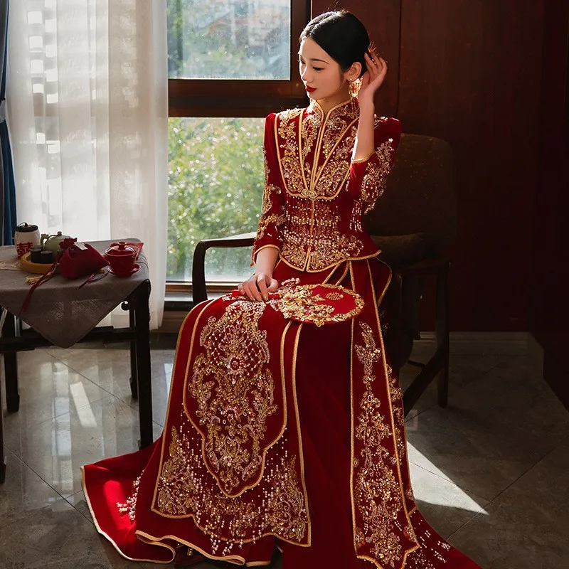 

Новая одежда в китайском стиле для свадьбы и тостов с драконом и фениксом