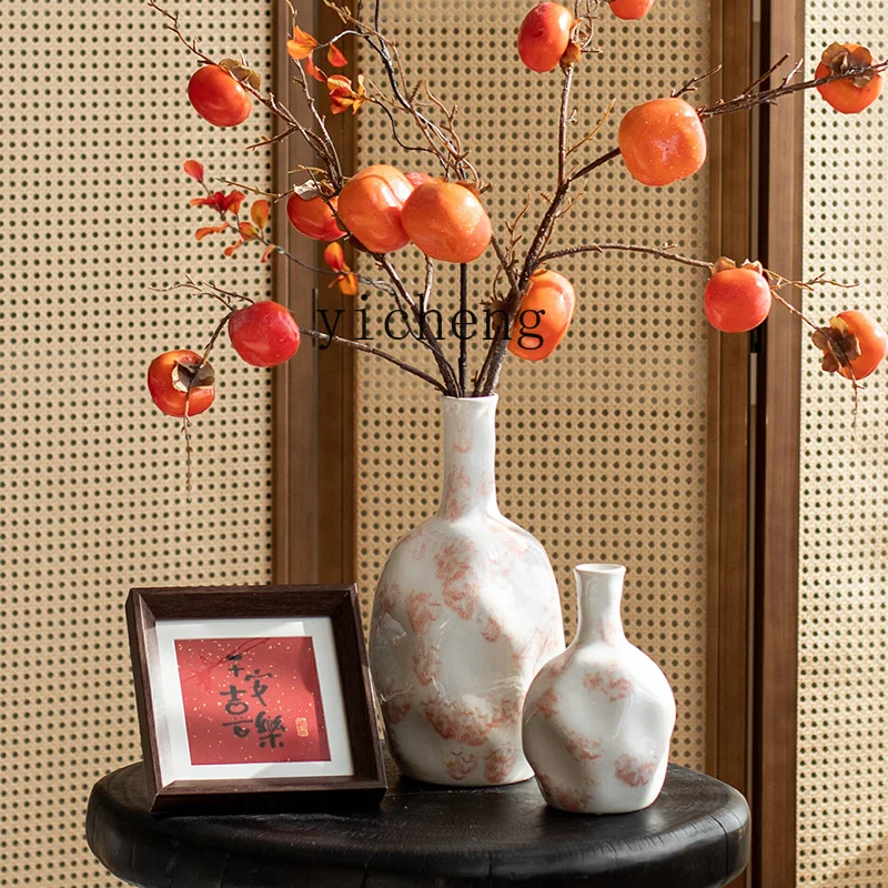 L7-8 ceramic vase high-end ornament living room Phalaenopsis flower arrangement dining table decoration retro wabi-sabi wind