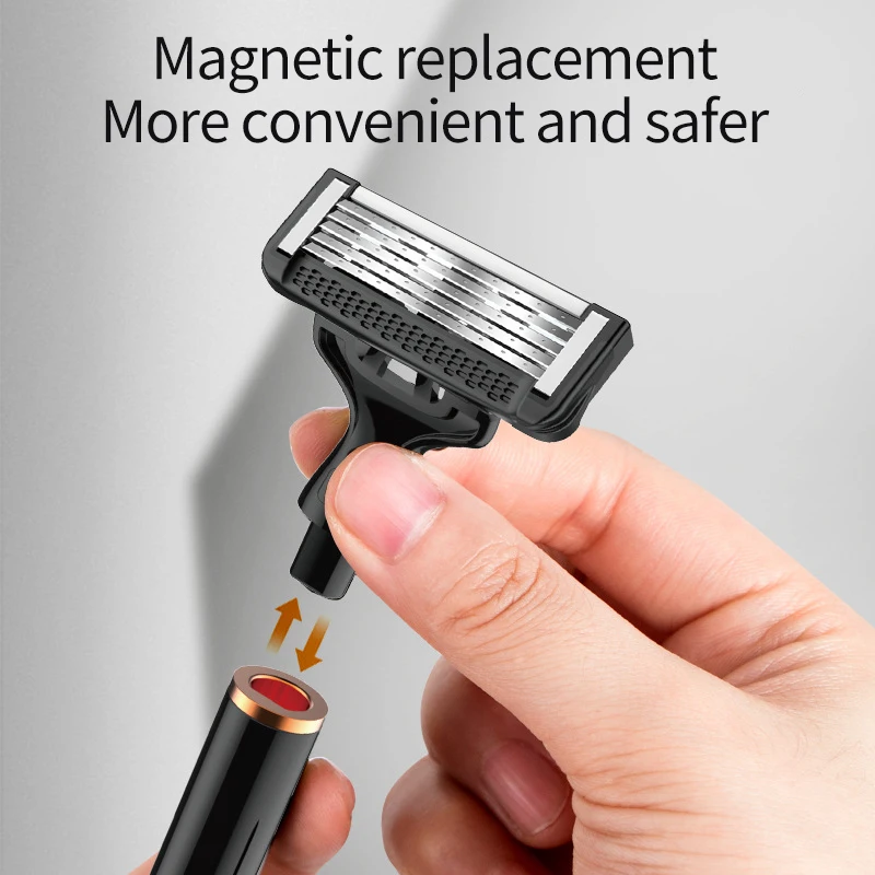 High Quality 5+1 Layers Men's Razor 1 Handle 2 Blade Heads Safety Manual Shaving Professional Shaver For Men's Face Hair Removal