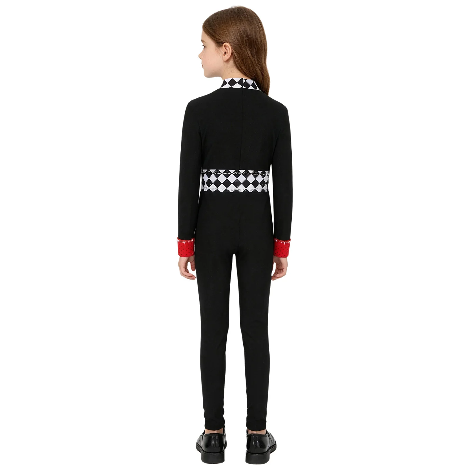 Child Girls Circus Ringmaster Costume Halloween Magician Jumpsuit Racing Driver Long Sleeve Rhinestones Checkerboard Bodysuit