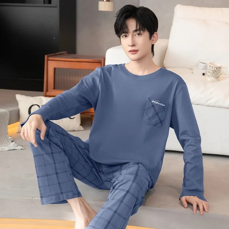 Dinozaur śliczny bawełniany zestaw piżam męskich wiosna z długimi rękawami bielizna nocna męska Homewear młody chłopiec Pijamas Casual Loungewear hombre — zdjęcie 6