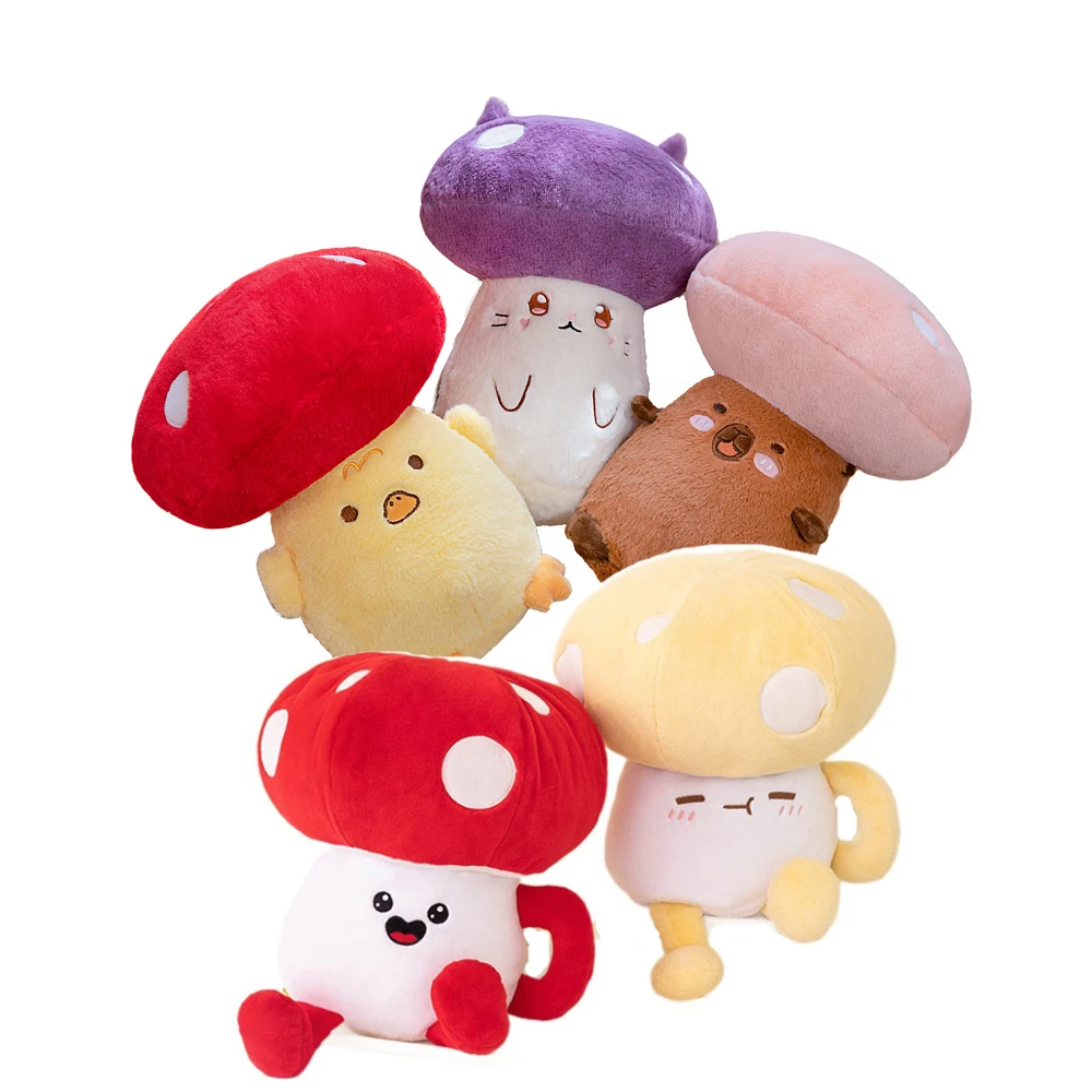 32-45cm Colorful Mushroom Plushies Cute Cartoon Animal Capybara Duck Kitten Cosplay Mushroom Plush Toys Mushroom Coffee Pillow