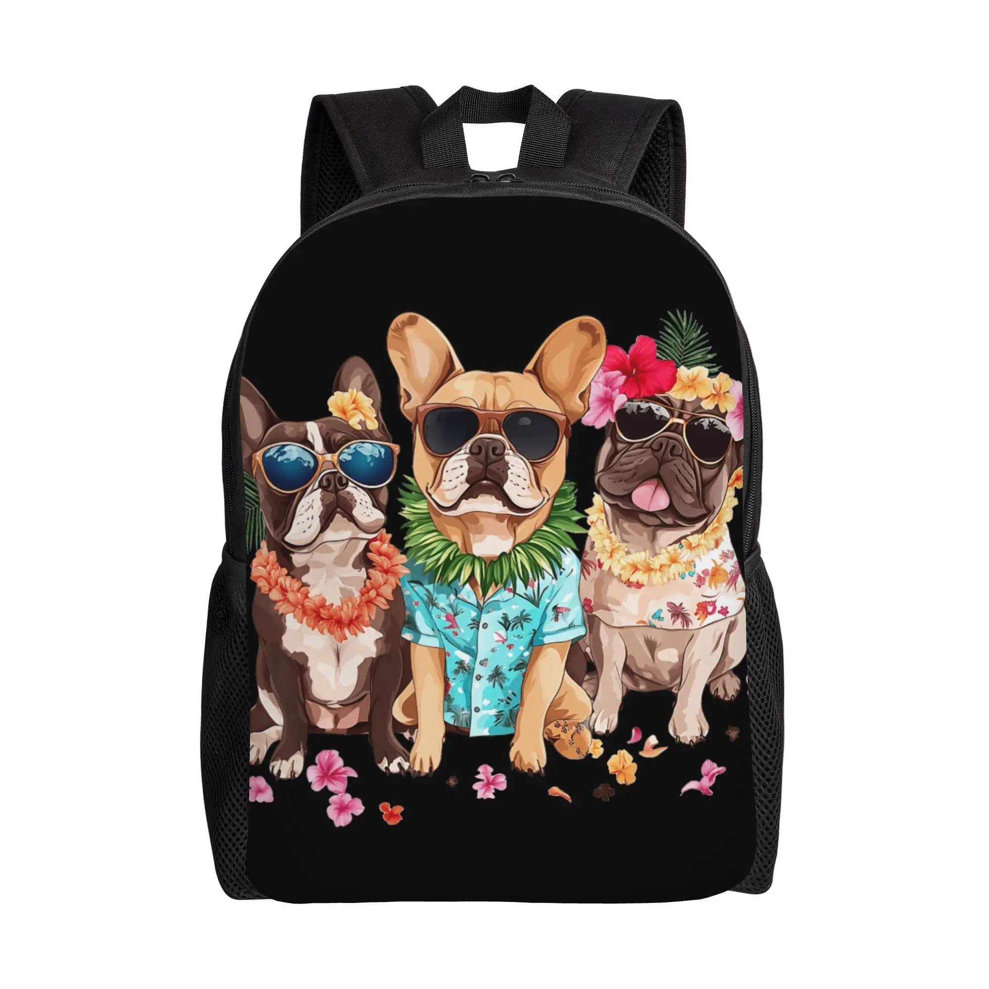 Hawaiian French Bulldogs Tropical Flower Lei Cute Funny Dogs Backpack  Kawaii Backpacks Women Trekking Soft High School Bags