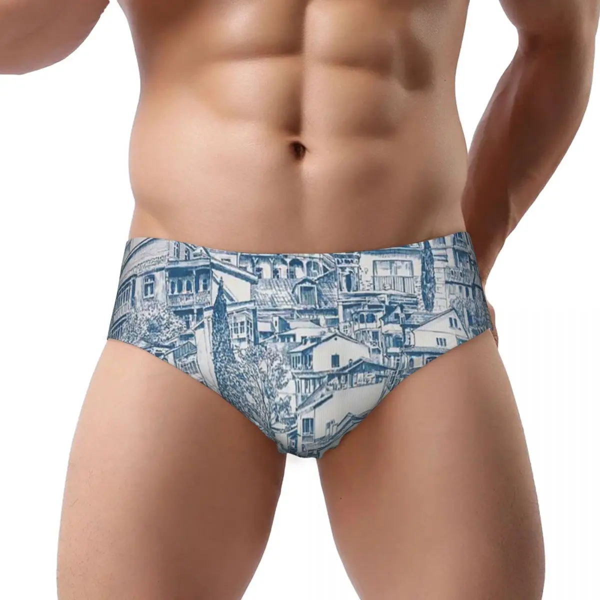 Custom Mens Blue Toile De Jouy Men Brief Panties Male Soft Village Vintage French Underwear Underpants