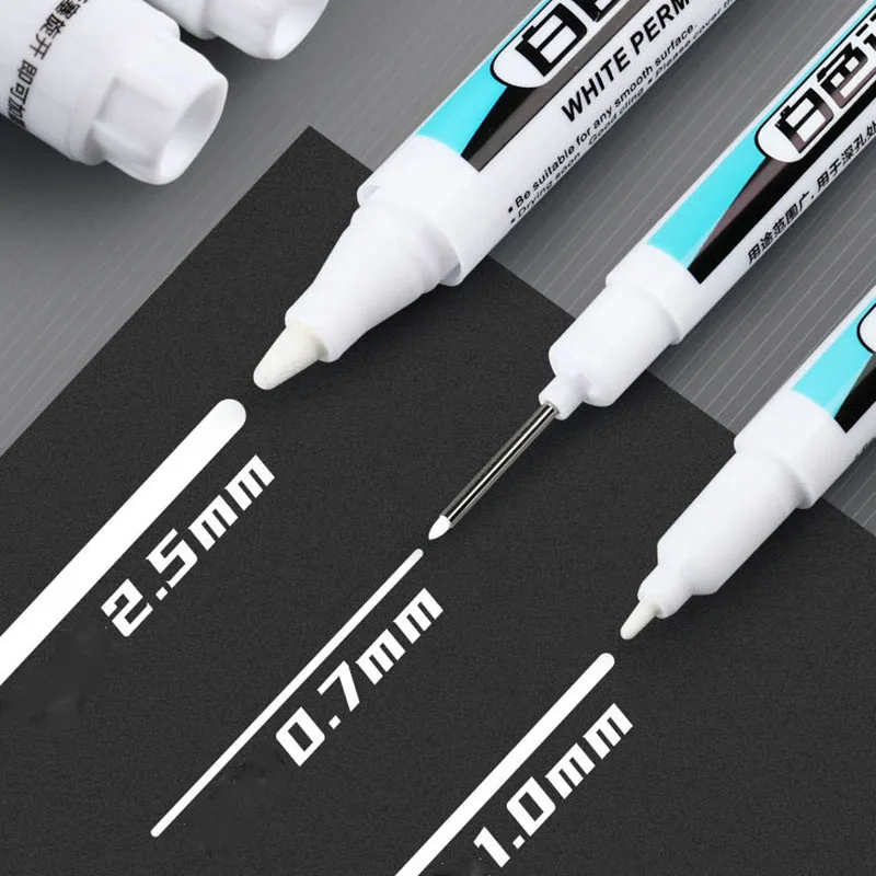 1/3Pcs 0.7/1.0/2.5MM White Permanent Marker Pens Paint Markers For Wood Rock Plastic Leather Glass Stone Metal Art Supplies