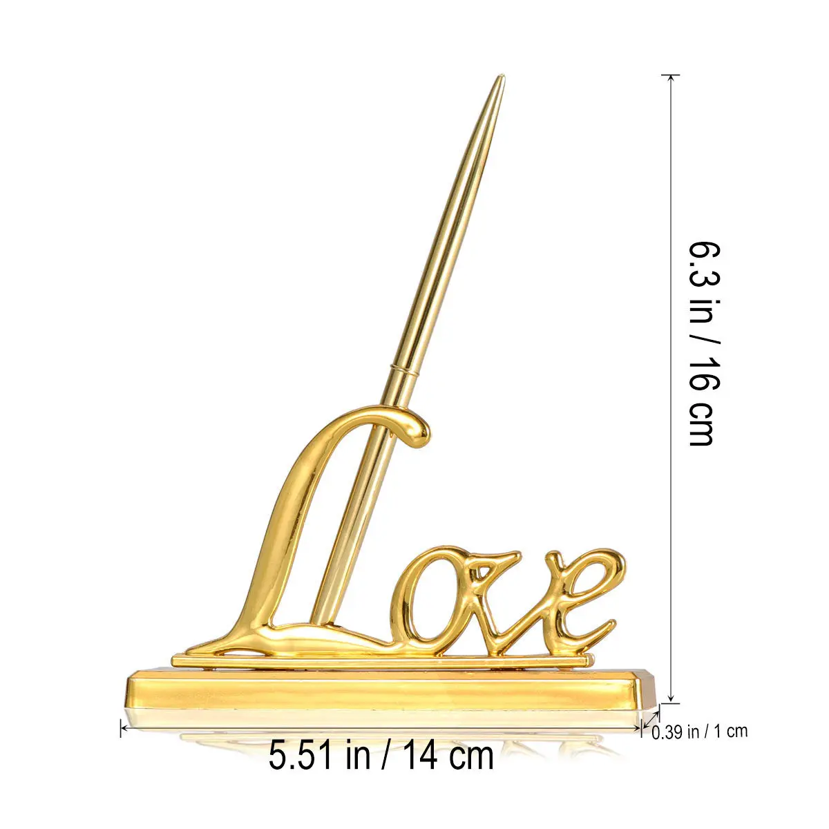 Wedding Guest Signature Pen Set Silver Tone Plated Pen with Love Word Engraved Holder Elegant Ceremony Signing Station Accessory