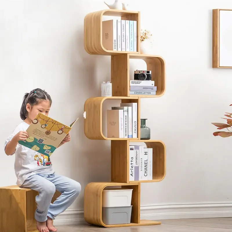 

Bamboo Bookshelf Large Capacity Vertical Multilayer Bookcase Simple Creativity Wooden Storage Cabinet Shelf Book Shelf