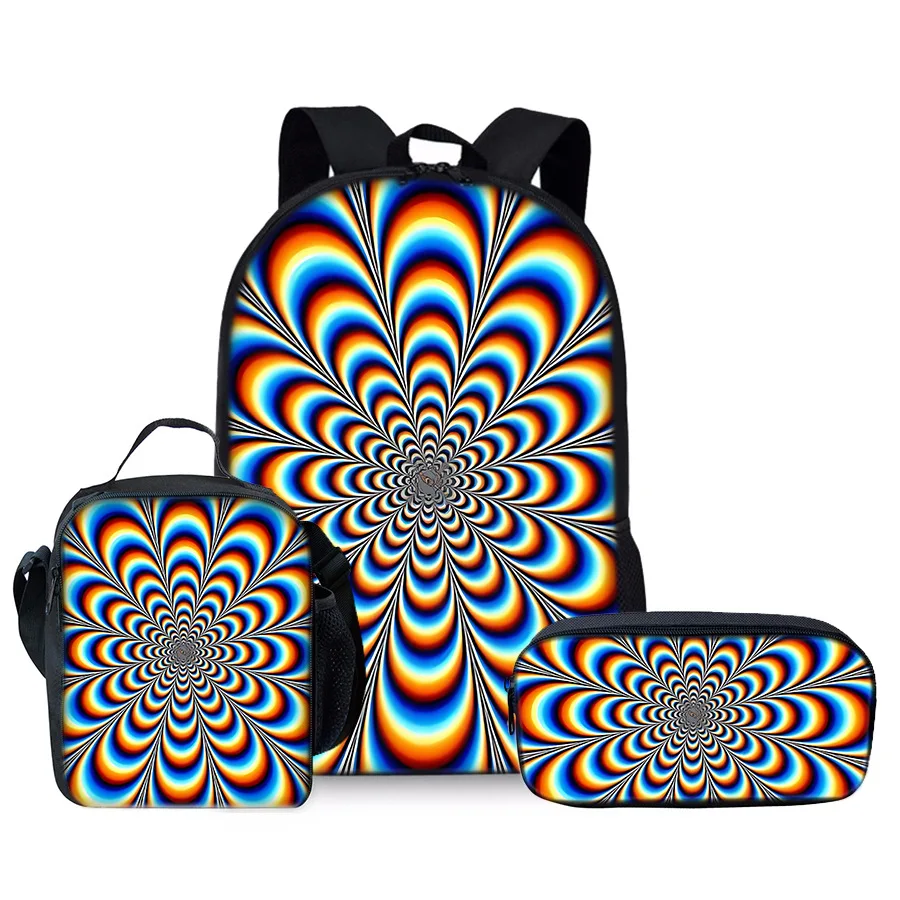 Trendy Popular Novelty lightning flower 3D Print 3pcs/Set Student School Bags Laptop Daypack Backpack Lunch bag Pencil Case