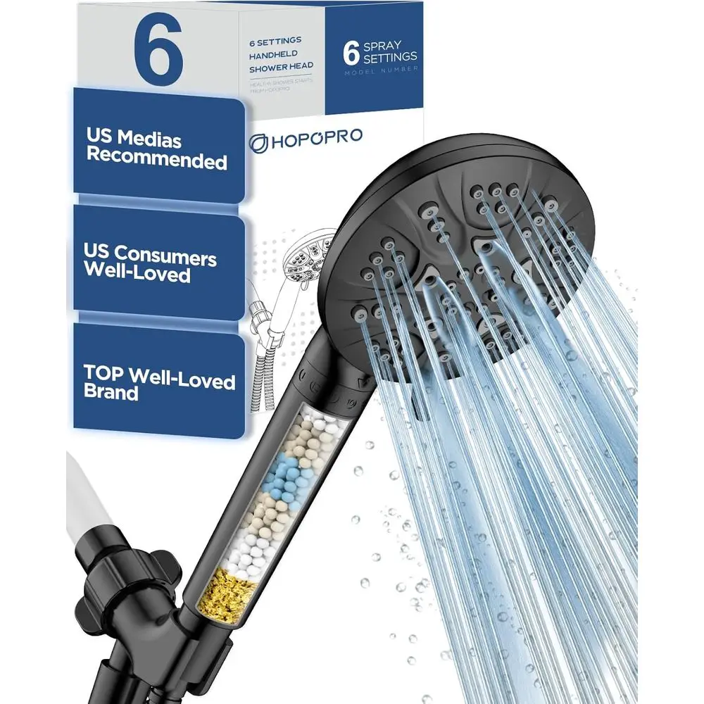 

6-Setting High-Pressure Handheld Shower with Filter for Soft Water, Removes Chlorine, Enhances Skin and Hair Health