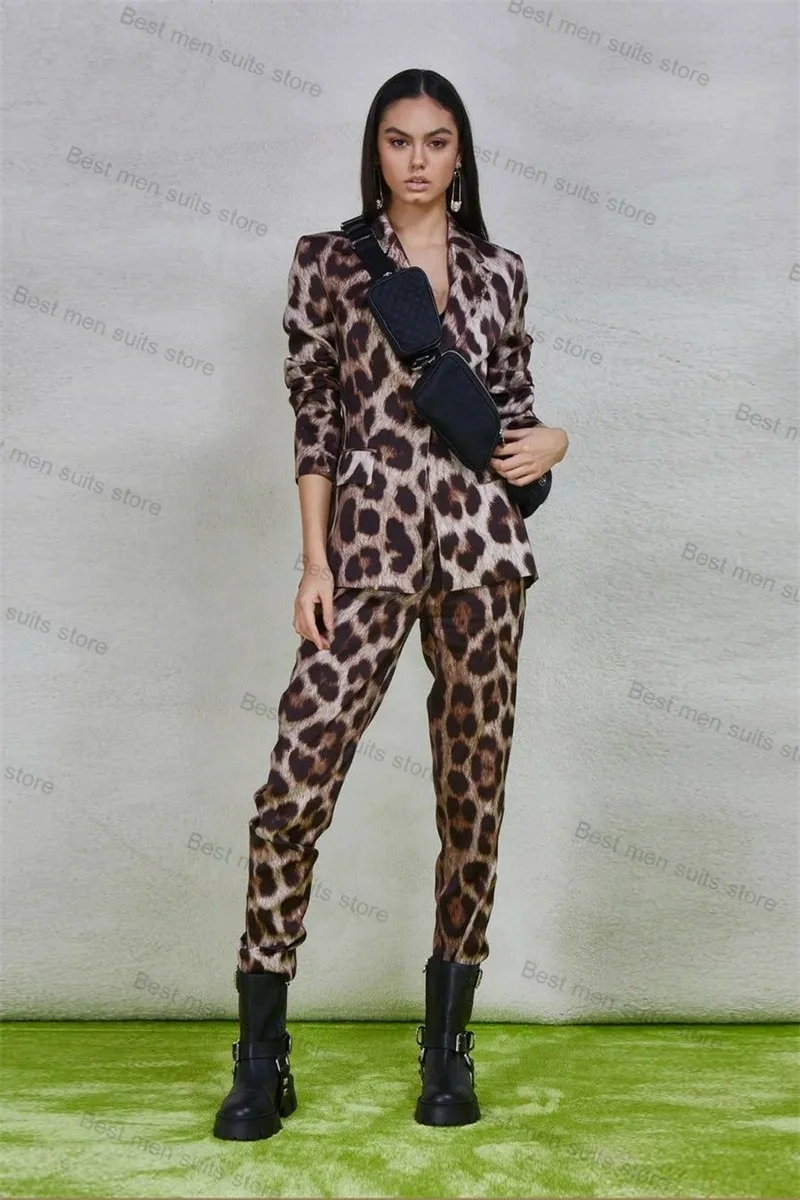 Conjunto de trajes de terciopelo de leopardo para mujer, Blazer + Pantalones, chaqueta Formal de oficina, abrigo, vestido de graduación para invitados, hecho a medida esmoquin de boda, 2 piezas