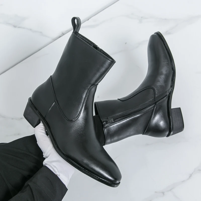 New English Style Chelsea Long Boots for Men Black Luxury Brand Mens Shoes Rubber Casual Shoes for Men Leather Winter Boots Man