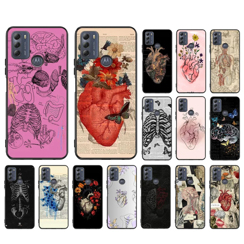 Heart Anatomy Skull Bones Phone Case For Moto G84 G22 G32 G42 G52 G62 G53 G72 G60 G60S G100 G10 G20 G30 G13 G50 G 5G G Pure