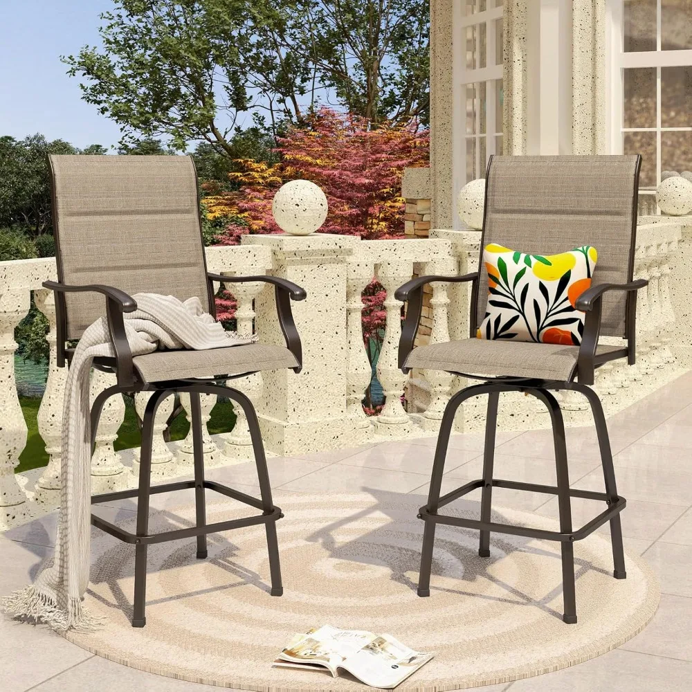 

Outdoor Swivel Bar Stools Set of 2, High Top Patio Chairs with Padded Textilene Seating, All-Weather Bar Height Furniture.