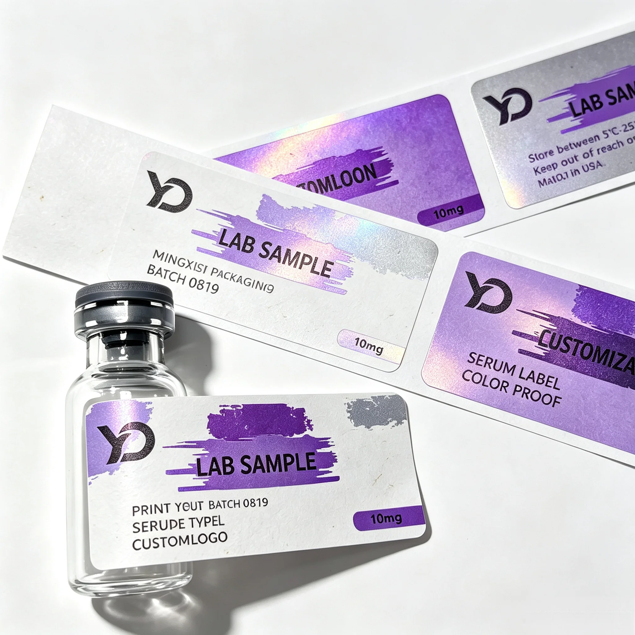 Holographic Waterproof Custom Vinyl Bottle Stickers Labels Free Sample Design Compatible With 3ml 10ml Gym Supplement Peptide Gl