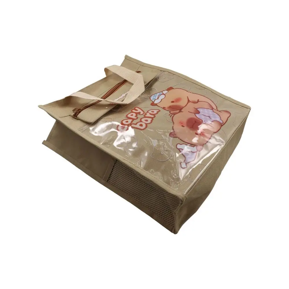 Lightweight Capybara Handbags Transparent Pocket Reusable Canvas Tote Bags School Supplies Large Capacity