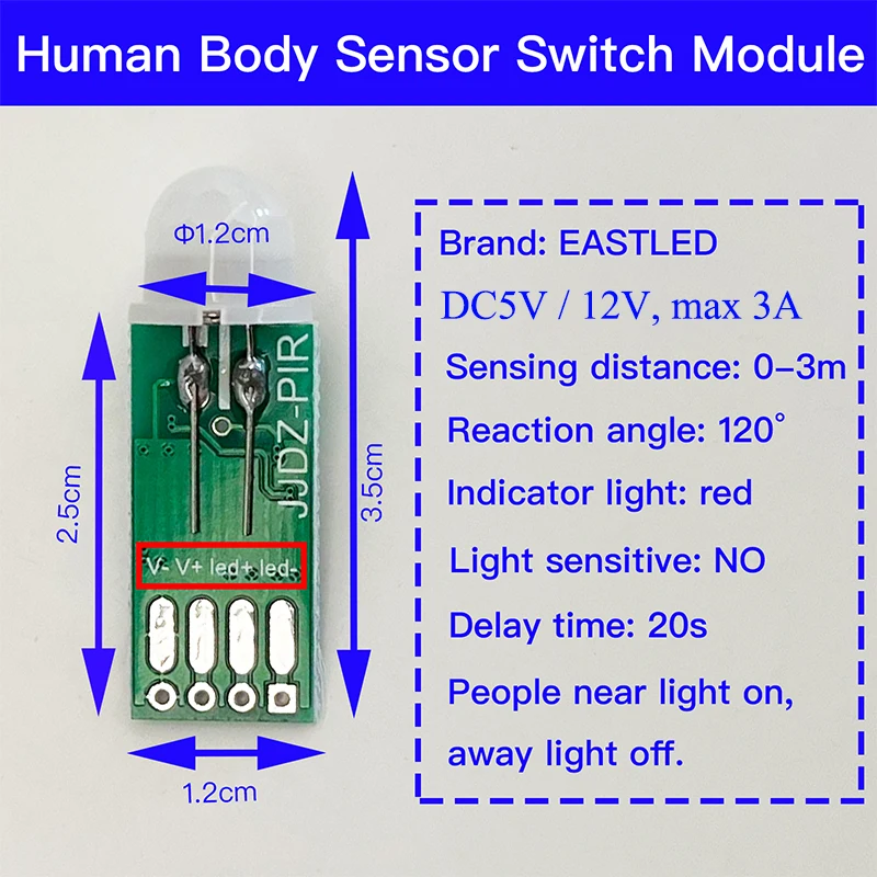 Mini PIR Sensor Switch DC 5V 12V Auto On Off Switch Human Body Movement Detector LED Controller Sensing Module for LED Strip