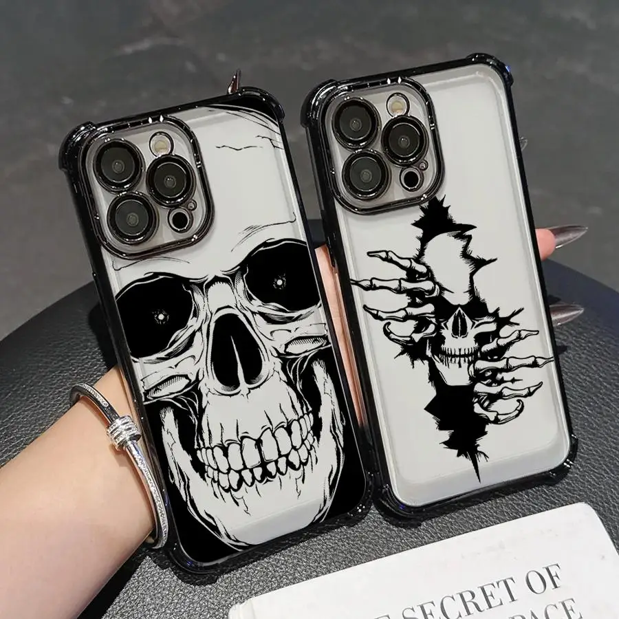 

Clear Cover Case for Apple iPhone 11Pro 13 12 11 Pro Max 16e 16 15 14 Plus 17 Air 11ProMax Stylish Skull