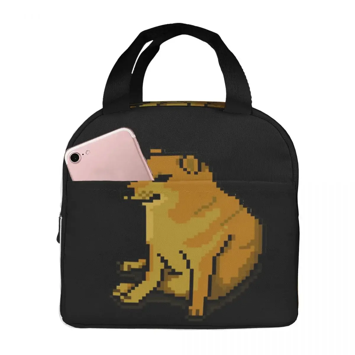 

Pixelated Cheems Lunch Bags Insulated Bento Box Portable Lunch Tote Leakproof Picnic Bags Cooler Thermal Bag for Woman Girl