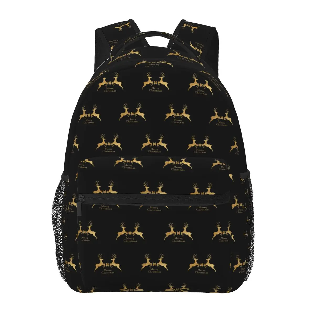 

Christmas Gold Deer Student Backpack School Bag Hiking Travel Daypack for Boys Girls Fashion Bookbag Shoulder Bags