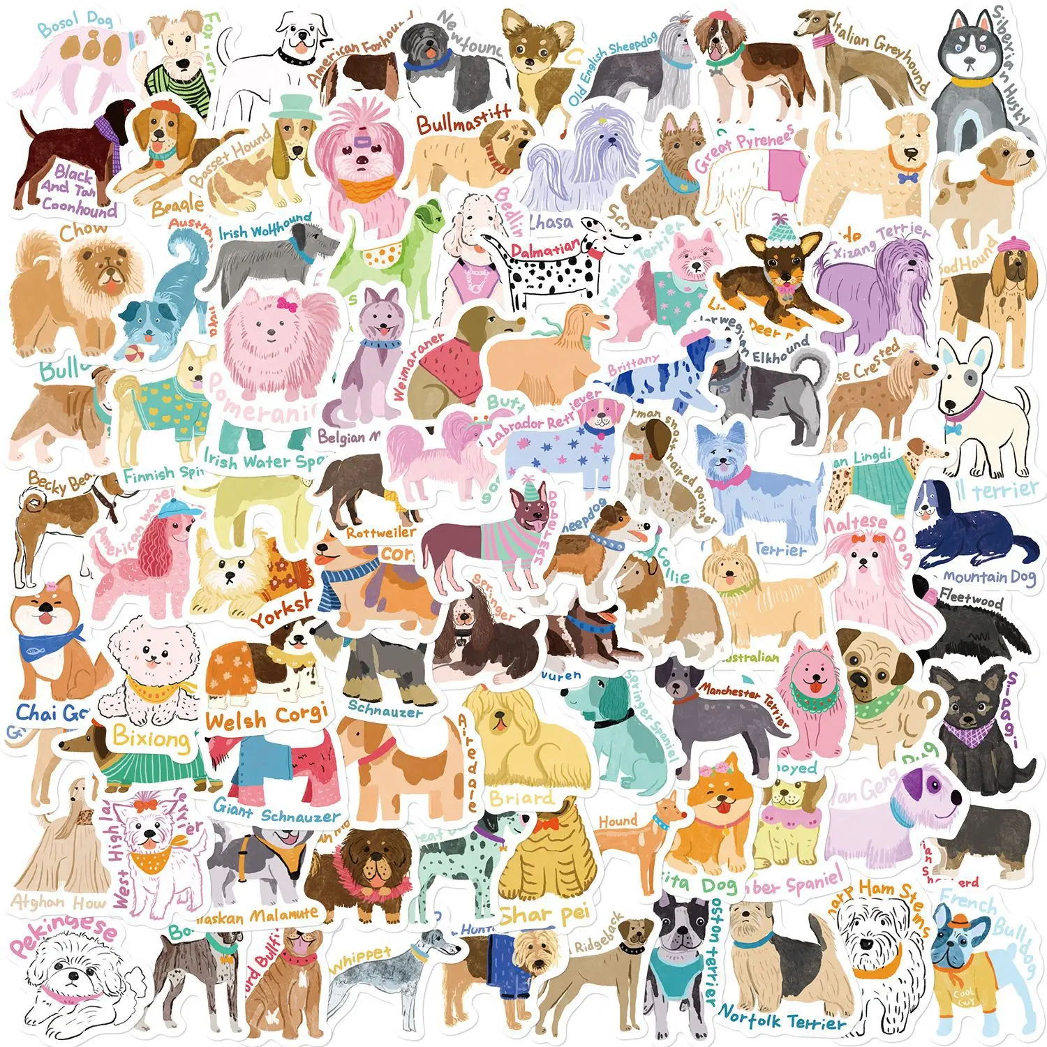 100PCS Cartoon Niedlichen Hund Serie Kreative Aufkleber Dekorative Gepäck Skateboard Tier Graffiti Aufkleber
