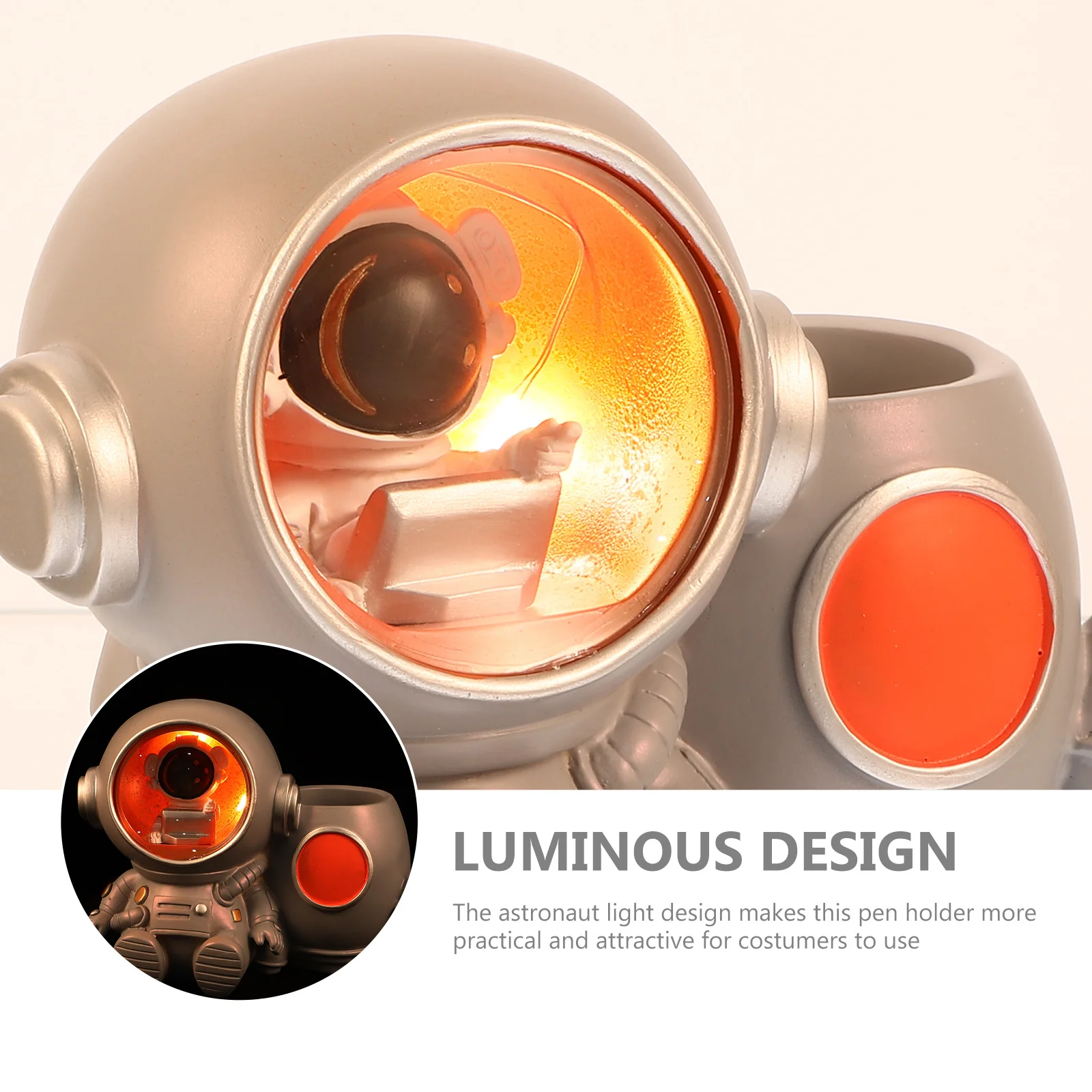 

Space Resin Handicraft Pen Holder Lighted Astronaut Stationery Pot Shape Pencil