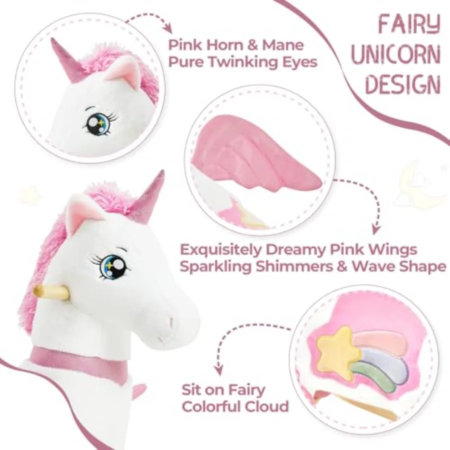 Unicorn Baby Rocking Horse for Toddlers 1-3 Years, Rainbow Fairy Unicorn Rocking Horse, Stuffed Ride-on Animal Rocker, Easy to