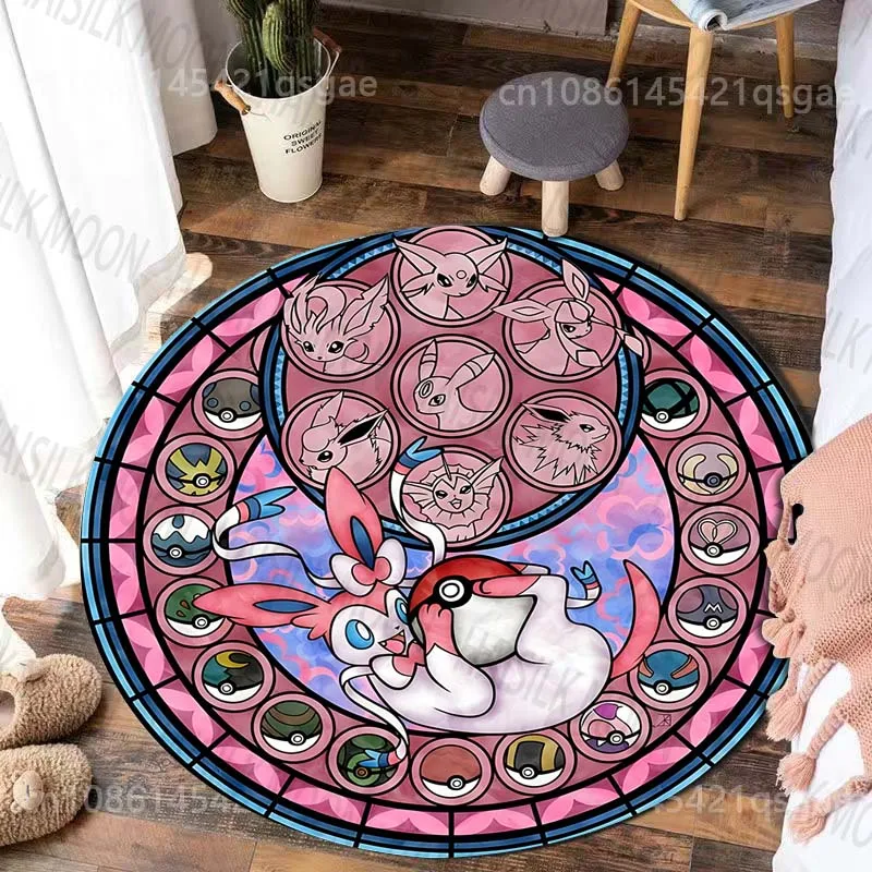 Tapis rond imprimé dessin animé japonais Pokemon Sylveon, 1 pièce, pour salon, chambre à coucher, table, chaise, canapé, décoration de la maison, cadeau de luxe