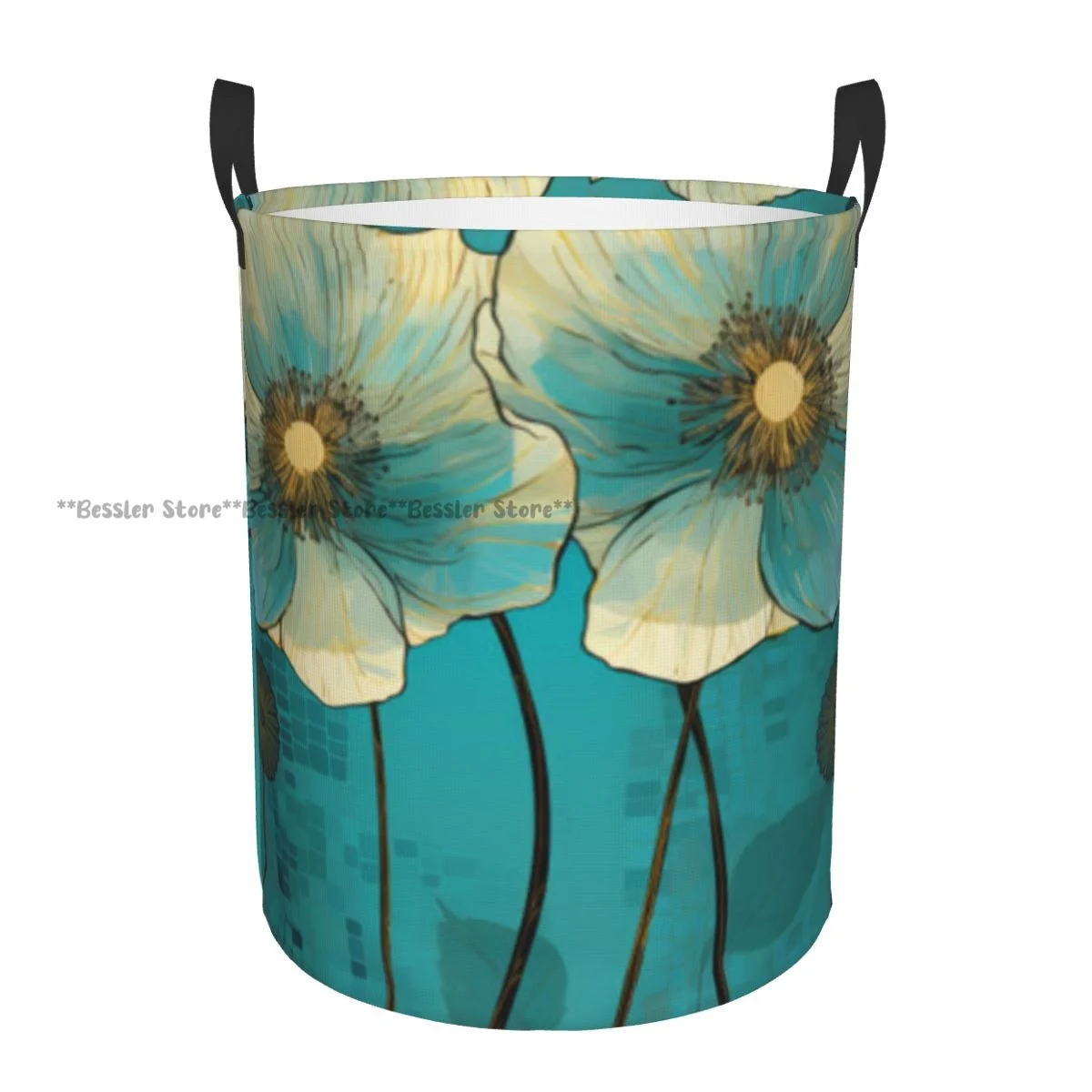 Laundry Basket Pop Art Poppy Flowers Round Storage Bin Collapsible Hamper Clothes Bucket Organizer