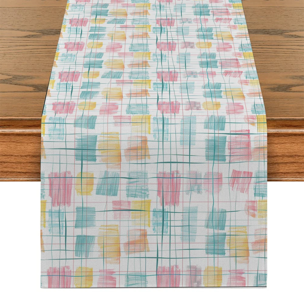 Color Line Watercolor Table Runner Kitchen Dining  Table Decoration for Indoor Outdoor Home Table Runners