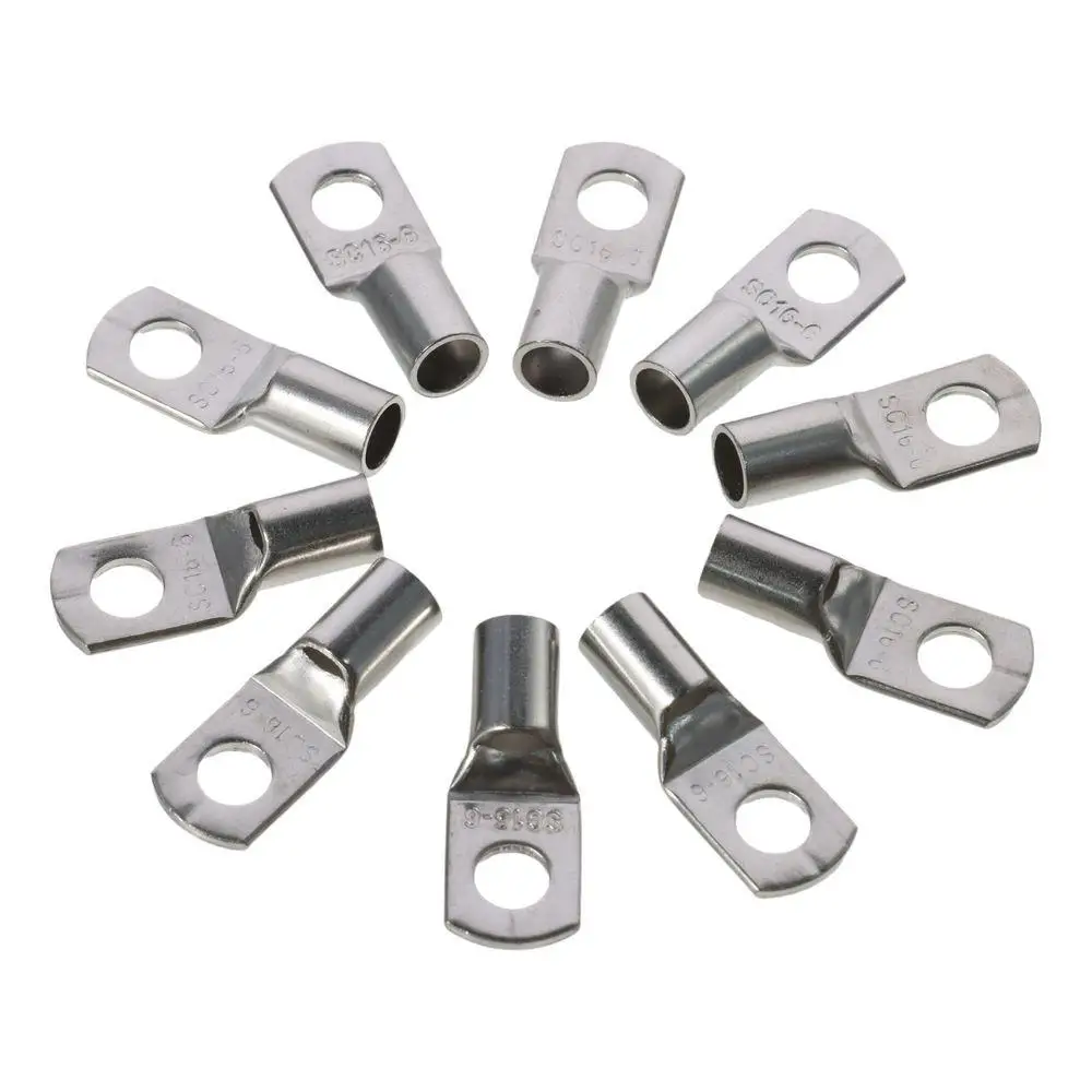 10Pcs 10AWG SC16-6 Copper Wire Lugs Practical Silver Tone Eyelets Battery Cable Ends Copper Bolt Hole Connectors