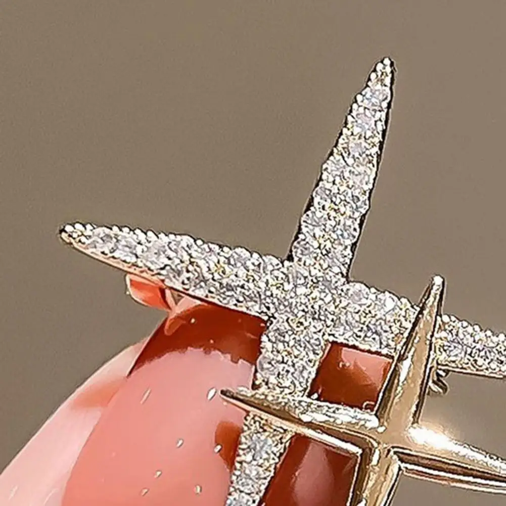 Anti-oxidation Brooch Rhinestone Star Brooch Sparkling Double Star Lapel Pin Fashion Accessory for Men Women Shirts Coats
