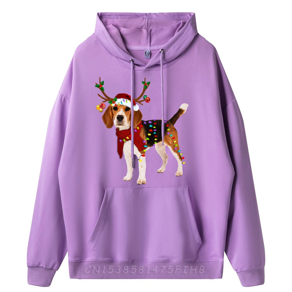 Santa Beagle Reindeer Light Christmas Graphic Pullover Hoodies Luxury Sweater Christmas Sweater