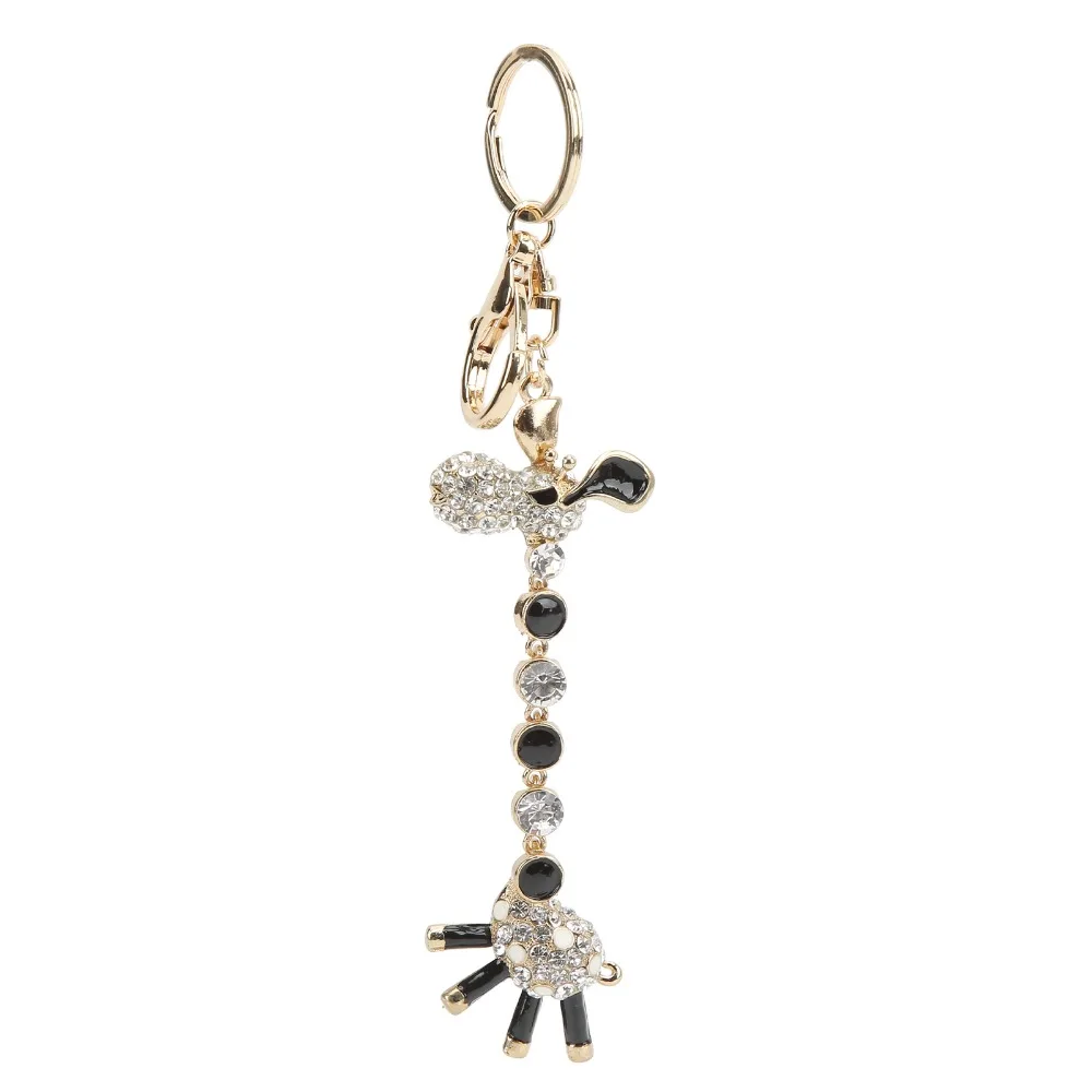 1pcs Sparkly Zinc Alloy Giraffe Keychain Metallic Luster Shiny Rhinestones Animal Keychain Rhinestone Keyring Accessory