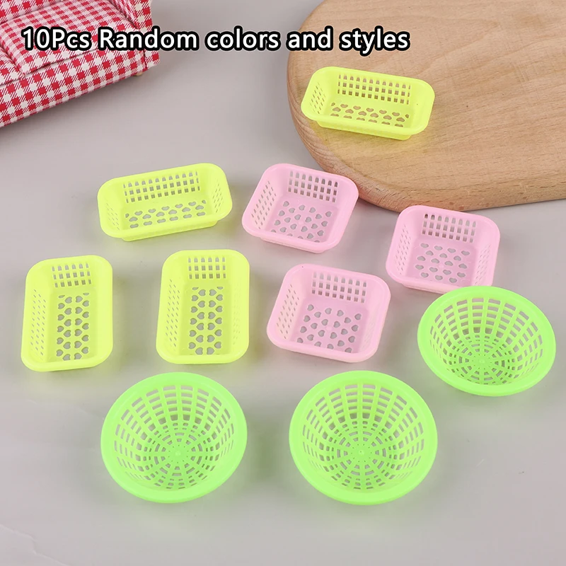 10Pcs 1:12 Dollhouse Miniature Storage Basket Washing Vegetables Fruit Food Baskets Kitchen Decor Toy Doll House Accessories