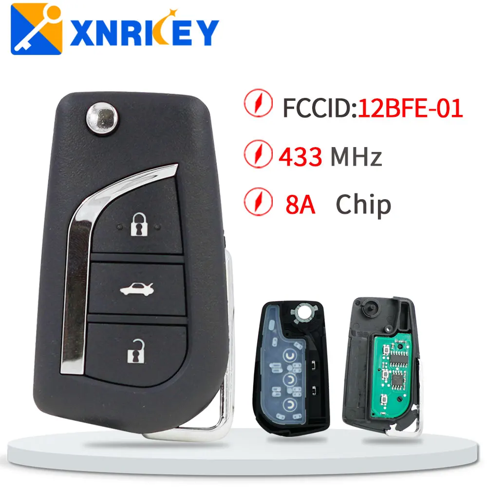 

XRNKEY 3 Button 12BFE-01 433MHz H (8A) Chip Folding Filp Smart Remote Control Car Key Fob Fit For Toyota RAV4 CAMRY Aur