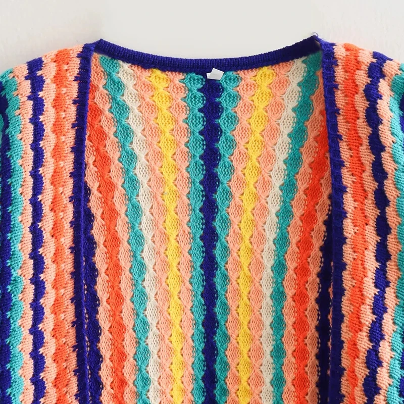 Spring Autumn Cardigan Stripe Sweater Casual Multi-color Hand Hook Loose Knit Women's Clothing Knitwear Soft Warm Female Tops