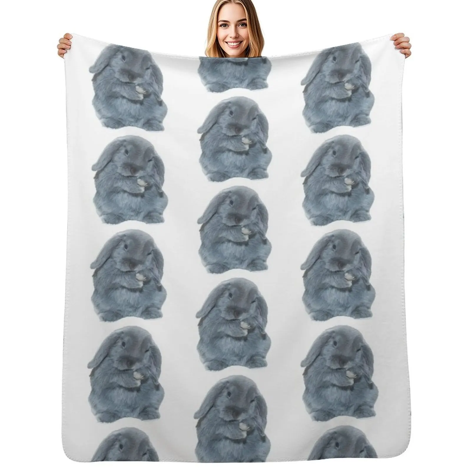 

A Grey Mini Lop Bunny Rabbit Art Throw Blanket Warm Accent Blanket for Living Room Decoration