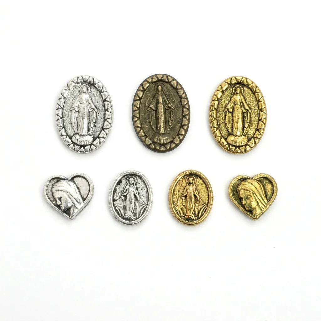 10Pcs Virgin Mary Miraculous Medal Spacer Beads Heart Shaped Catholic Charms for DIY Rosary Jewelry