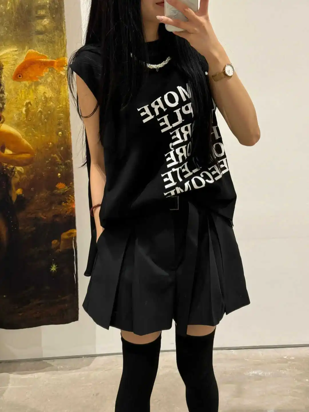 SAC 26 Summer Letter Print Splicing Silk Irregular Sleeve Vest