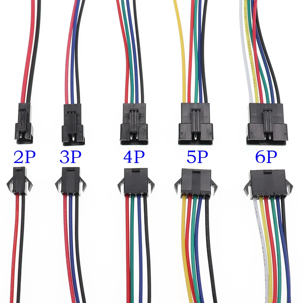 5Pairs Long JST SM 2P 3P 4P 5P 6P Plug Male to Female Wire Connector SM2P LED connectors 20CM 30CM 40CM