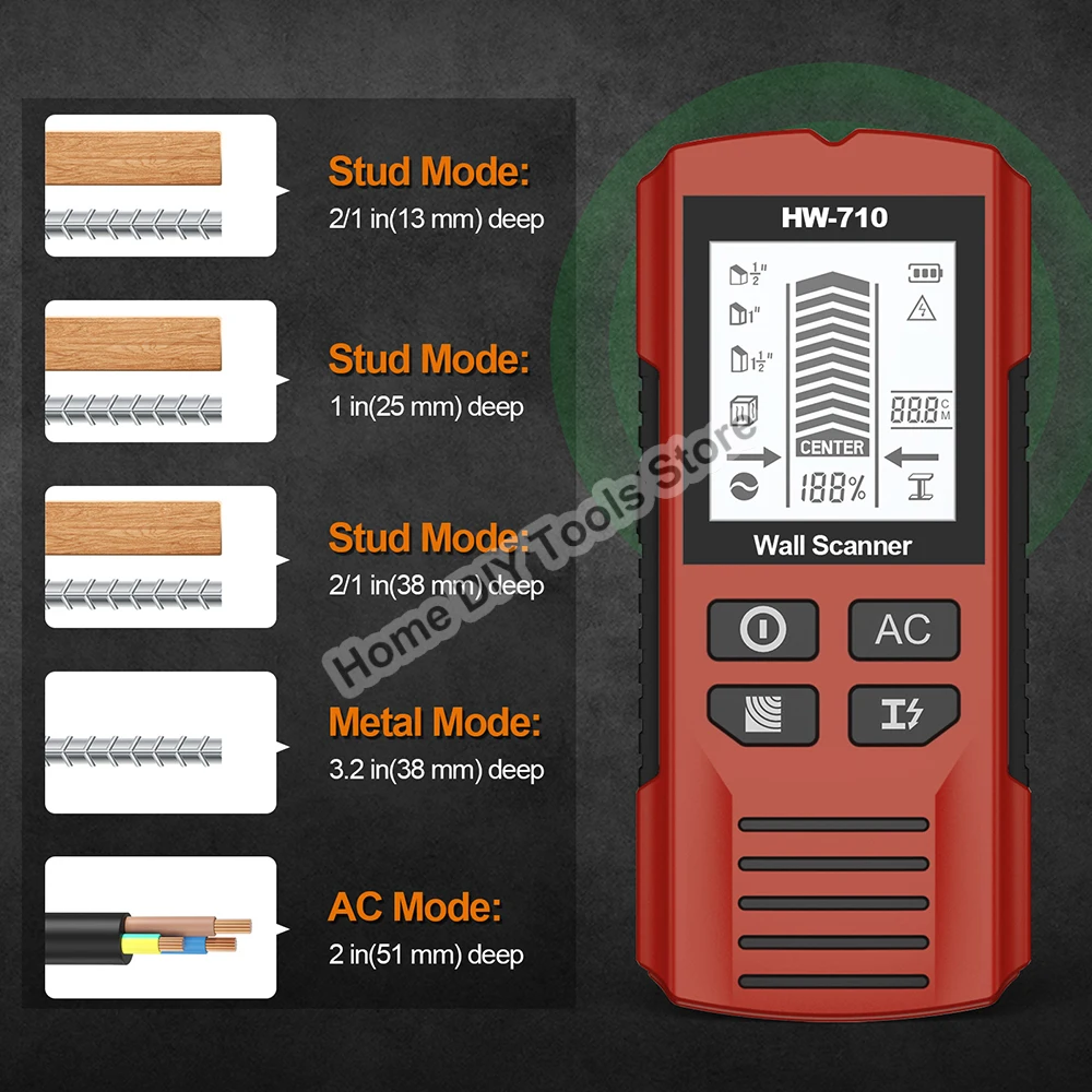 

6 in 1 Handheld Wall Metal Detector Sensor Wall Scanner Wood Stud AC Wire Metal Pipes Depth Wall Detector with LCD Display
