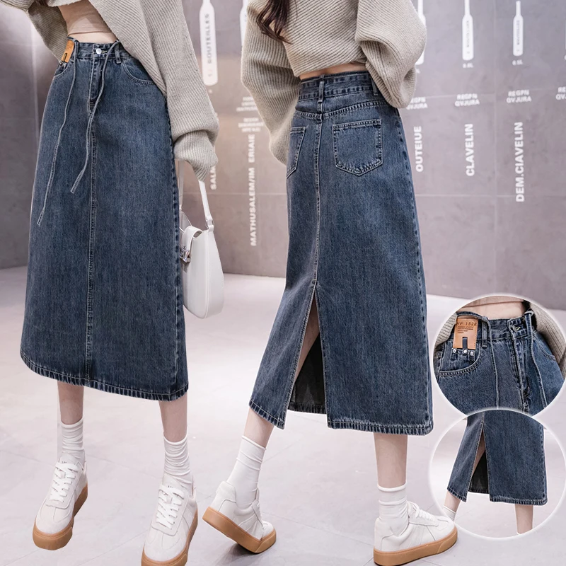 

Ladies Fashion Mid Length Denim Skirt Women Clothes Female Girls Spring Summer Autumn Casual Streetwear OL Long Skirt VAY9902