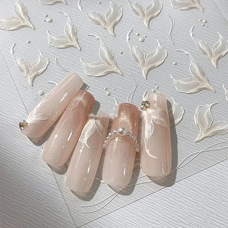 **1 Sheet 3D White Fish Tail Nail Stickers Nail Art Stickers Manicure Decals For Women Diy Nail Art Decoration