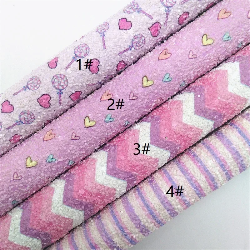 30X134CM Mini Roll Pink Hearts Arrows Printed Chunky Glitter Fabric Premium Felt Backed Glitter Vinyl Hair Bow Supplies W675